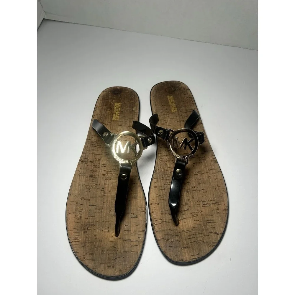 Michael‎ Kors Charm Jelly Women Thong Sandals Red Gold MK Logo Cork PVC Sz 10 M